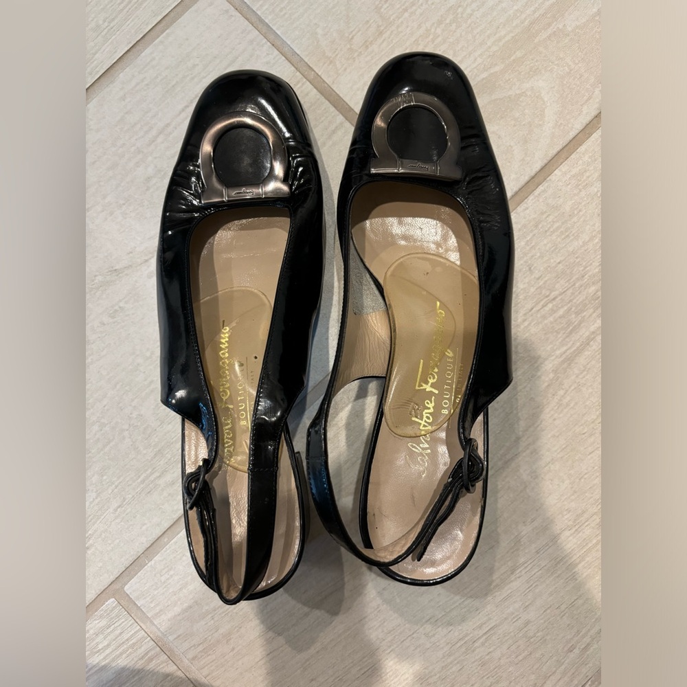 Black Salvatore Ferragamo Slingback Wedges